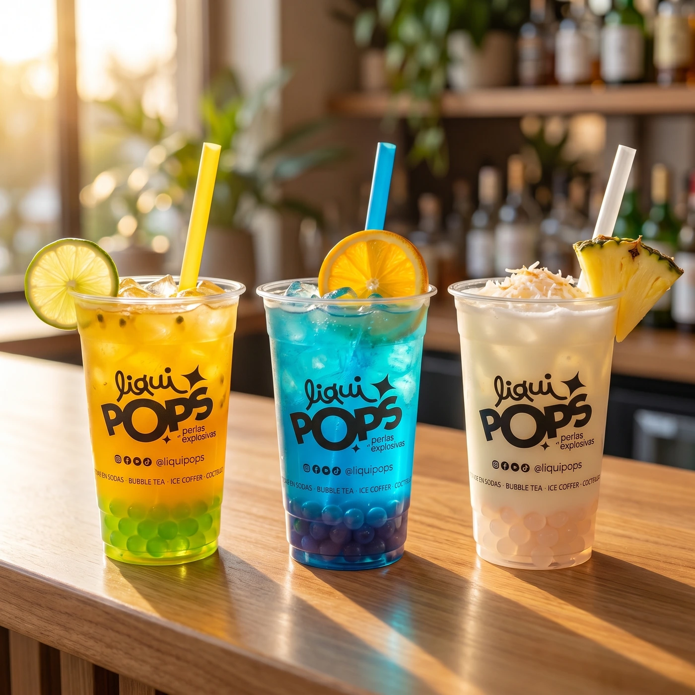 Bebidas de colores con perlas explosivas LiquiPops