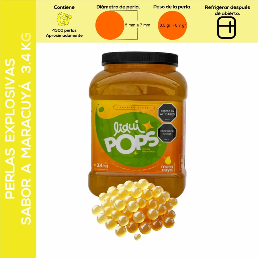 Perlas explosivas liquipops sabor a maracuyá x 3400 gramos