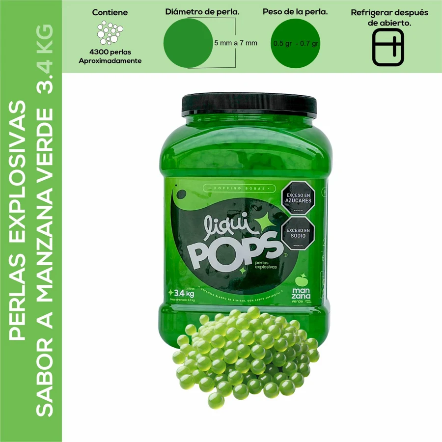 Perlas explosivas liquipops sabor a Manzana verde x 3400 gramos