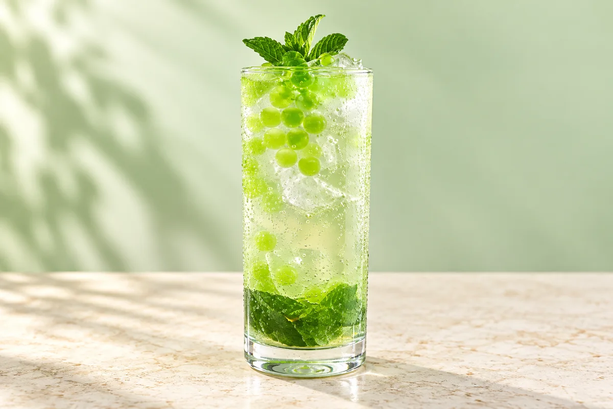 Presentación ilustrativa: Soda de manzana verde con Perlas Explosivas LiquiPops