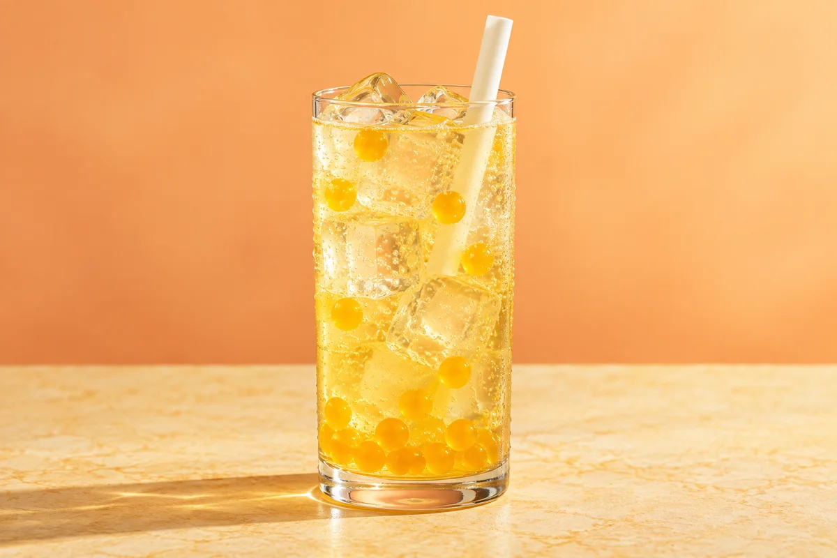 Presentación ilustrativa: Soda italiana de maracuyá con perlas LiquiPops