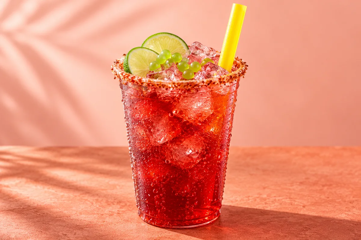 Soda con perlas y borde escarchado